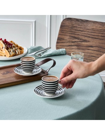 Karaca Yaren 4-Piece Bone China Turkish Coffee Cup Set for 2 People, 80ml, Black