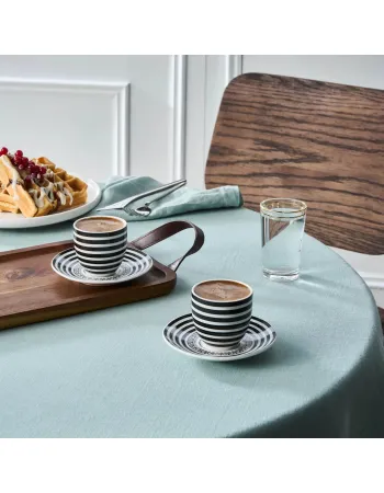 Karaca Yaren 4-Piece Bone China Turkish Coffee Cup Set for 2 People, 80ml, Black