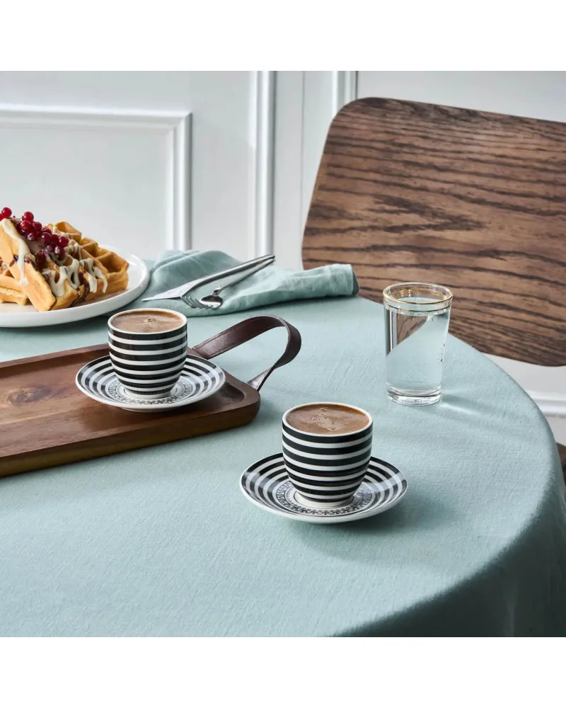 Karaca Yaren 4-Piece Bone China Turkish Coffee Cup Set for 2 People, 80ml, Black
