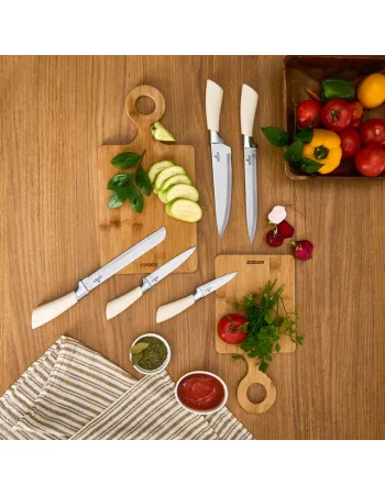 Karaca Mastersharp 6-Piece Stainless Steel Knife Set with Stand, 30cm, Ecru