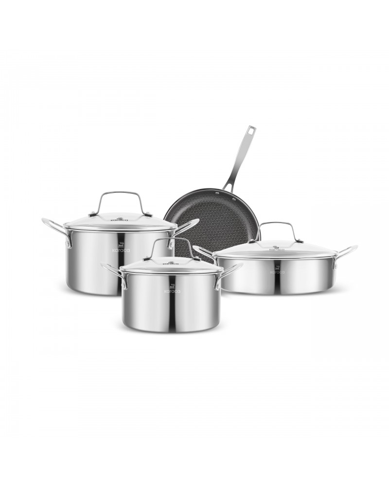 Karaca Ceramica Steel 3Ply Stainless Steel 7-Piece Induction Non-Stick Cookware Set, Silver