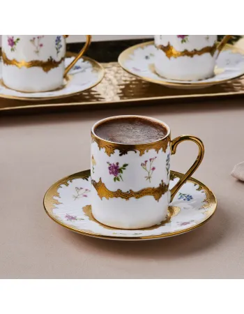 Karaca Bihter 12-Piece Bone China Espresso Turkish Coffee Cup for 6 People, 90ml, Multi