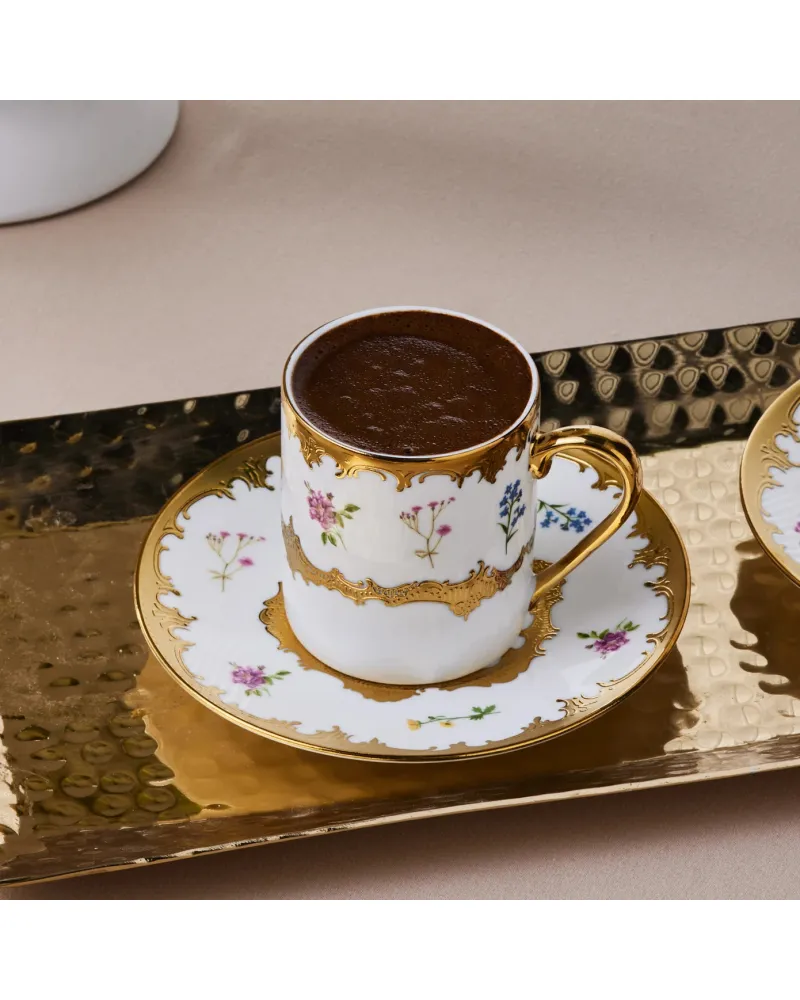 Karaca Bihter 12-Piece Bone China Espresso Turkish Coffee Cup for 6 People, 90ml, Multi
