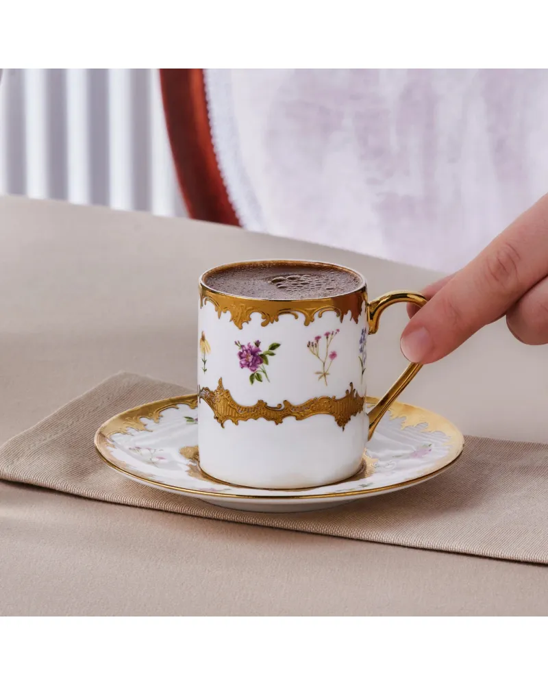 Karaca Bihter 12-Piece Bone China Espresso Turkish Coffee Cup for 6 People, 90ml, Multi