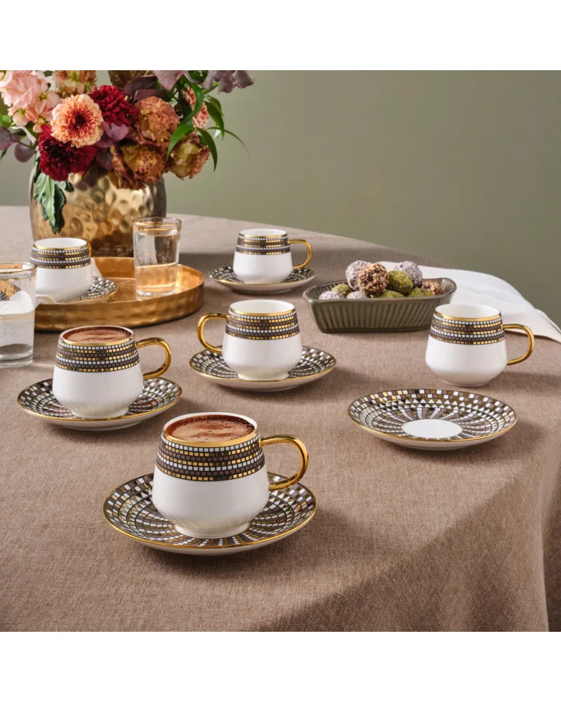 Karaca Belgin 12-Piece Porcelain Espresso Turkish Coffee Cup for 6 People, 90ml, Blue