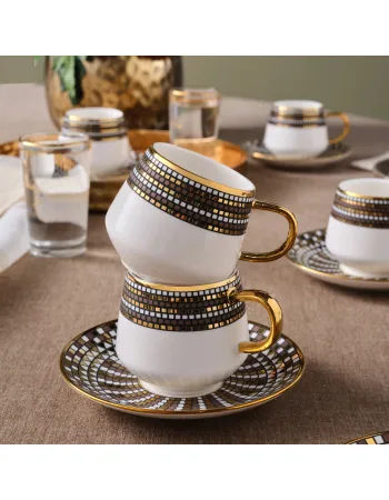 Karaca Belgin 12-Piece Porcelain Espresso Turkish Coffee Cup for 6 People, 90ml, Blue