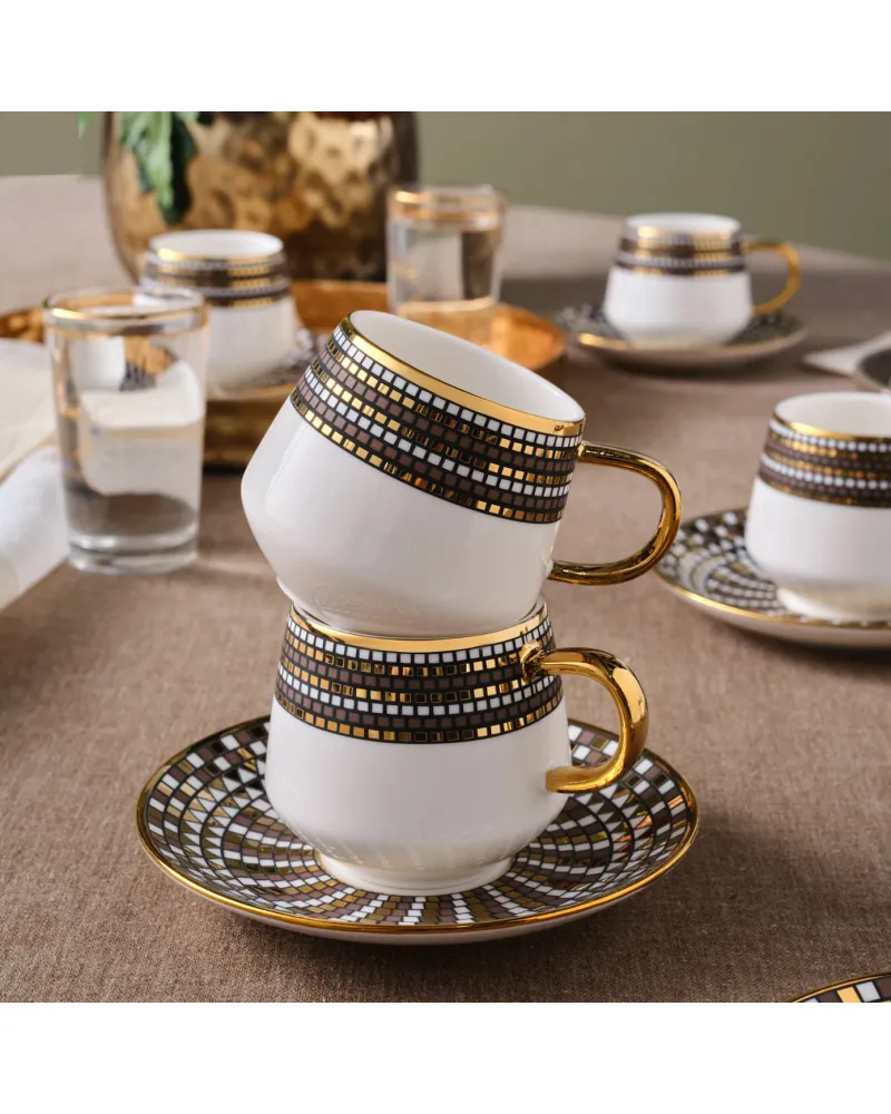 Karaca Belgin 12-Piece Porcelain Espresso Turkish Coffee Cup for 6 People, 90ml, Blue
