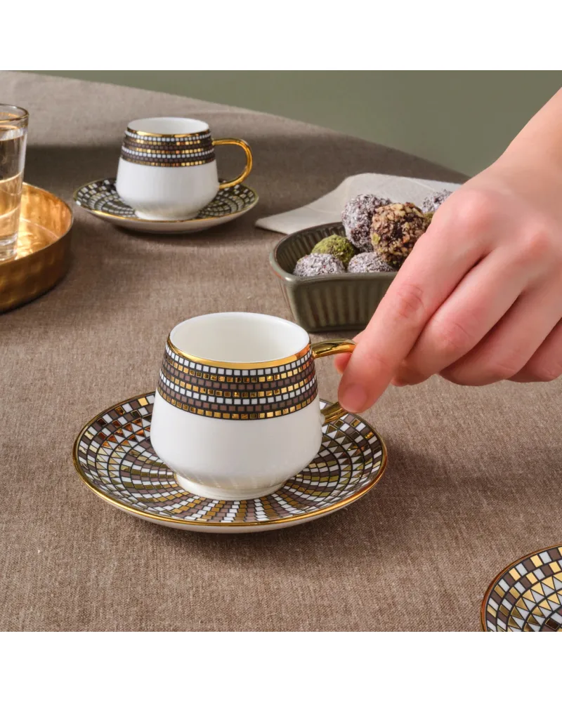 Karaca Belgin 12-Piece Porcelain Espresso Turkish Coffee Cup for 6 People, 90ml, Blue
