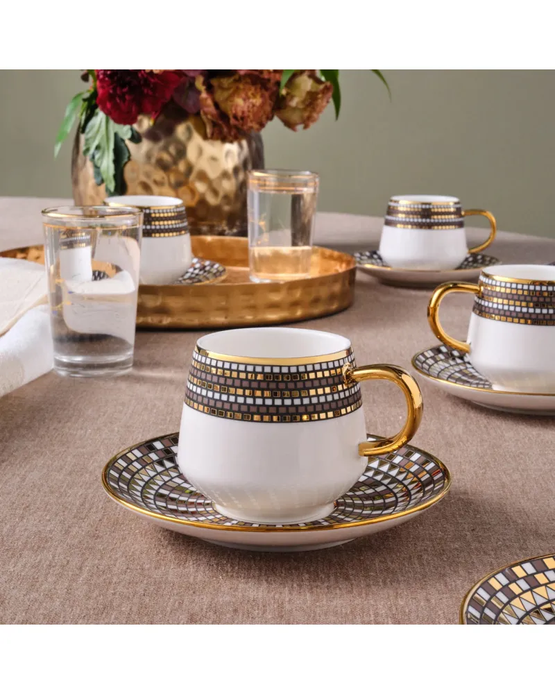 Karaca Belgin 12-Piece Porcelain Espresso Turkish Coffee Cup for 6 People, 90ml, Blue