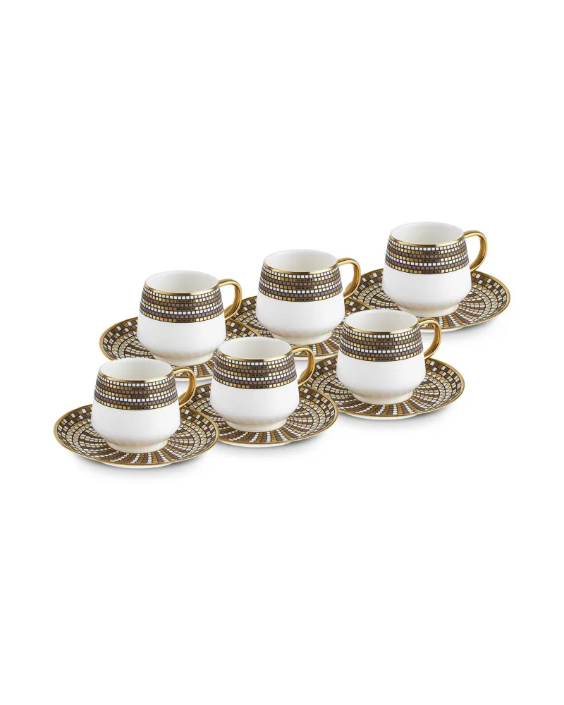 Karaca Belgin 12-Piece Porcelain Espresso Turkish Coffee Cup for 6 People, 90ml, Blue