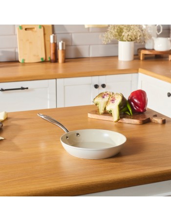 Karaca Swiss Crystal Almond Cream Non-Stick Induction Stainless Steel Handle Pan, 22cm, Cream
