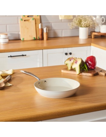 Karaca Swiss Crystal Almond Cream Non-Stick Induction Stainless Steel Handle Pan, 26cm, Cream