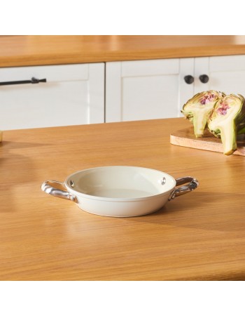Karaca Swiss Crystal Almond Cream Non-Stick Induction Stainless Steel Handle Shallow Pan, 18cm, Cream