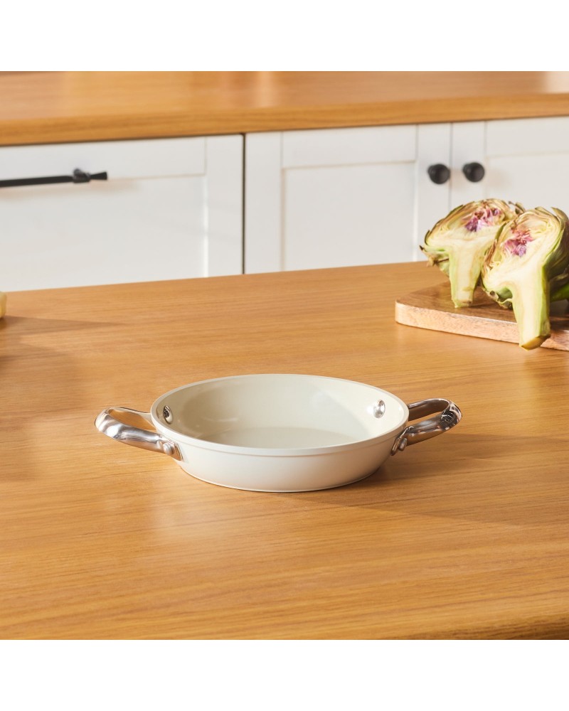 Karaca Swiss Crystal Almond Cream Non-Stick Induction Stainless Steel Handle Shallow Pan, 18cm, Cream