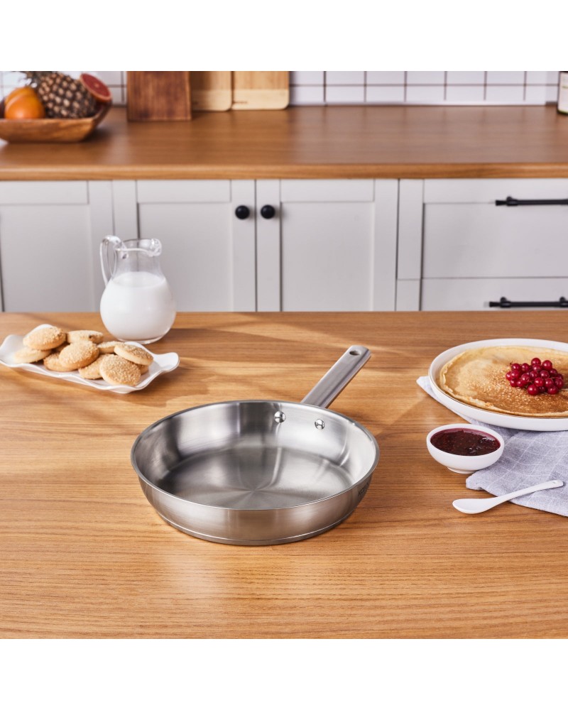 Karaca Elite Stainless Steel Induction Frying Pan, 24cm, Silver