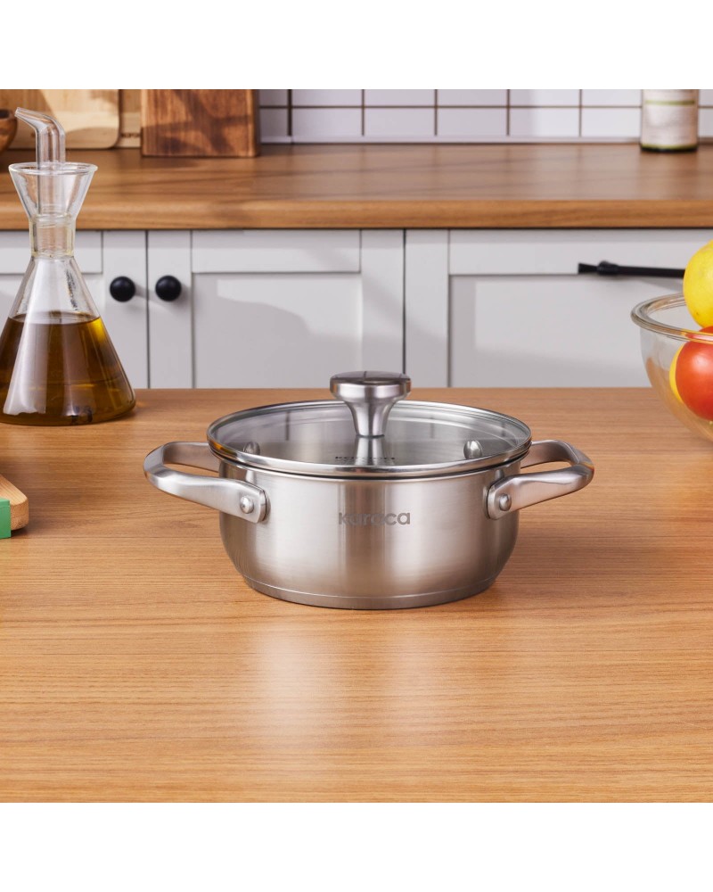 Karaca Elite Stainless Steel Induction Shallow Casserole & Lid 16cm