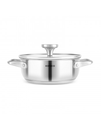 Karaca Elite Stainless Steel Induction Shallow Casserole & Lid, 18cm, Silver