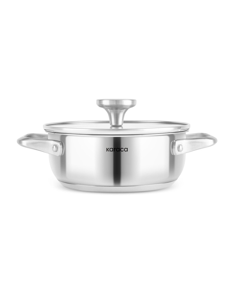 Karaca Elite Stainless Steel Induction Shallow Casserole & Lid, 18cm, Silver