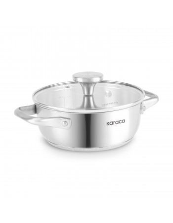 Karaca Elite Stainless Steel Induction Shallow Casserole & Lid, 18cm, Silver