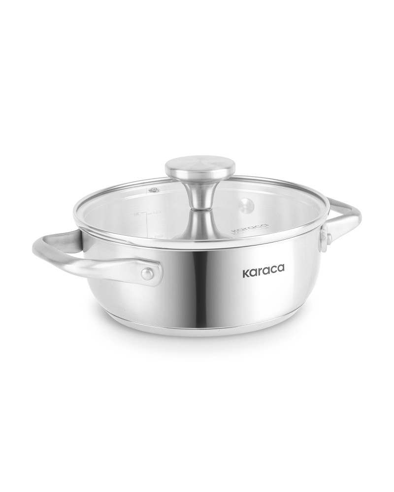 Karaca Elite Stainless Steel Induction Shallow Casserole & Lid, 18cm, Silver