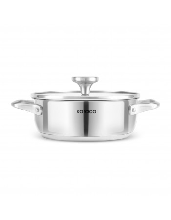 Karaca Elite Stainless Steel Induction Shallow Casserole & Lid, 20cm, Silver