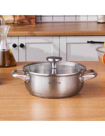 Karaca Elite Stainless Steel Induction Shallow Casserole & Lid, 20cm, Silver