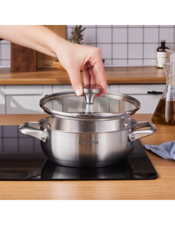 Karaca Elite Stainless Steel Induction Shallow Casserole & Lid, 20cm, Silver