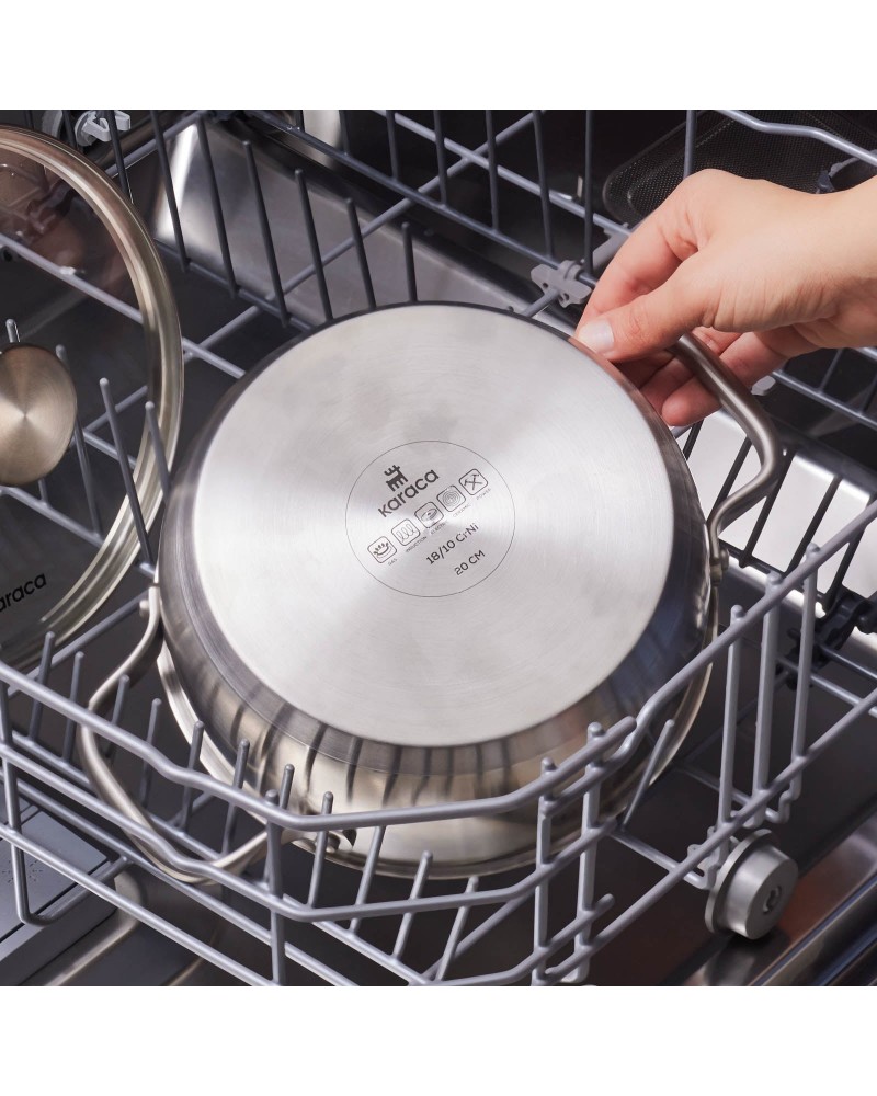 Karaca Elite Stainless Steel Induction Shallow Casserole & Lid, 20cm, Silver