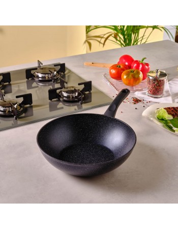 Karaca Aqua Granite Non-Stick Induction Wok Pan, 28cm, Blue
