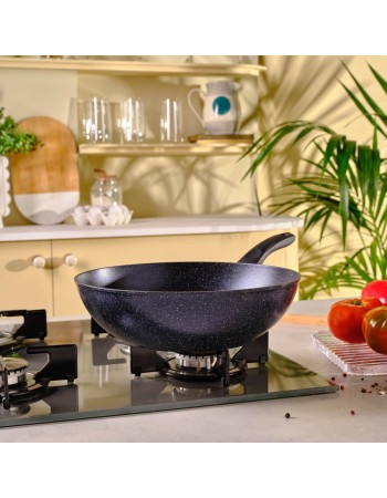 Karaca Aqua Granite Non-Stick Induction Wok Pan, 28cm, Blue