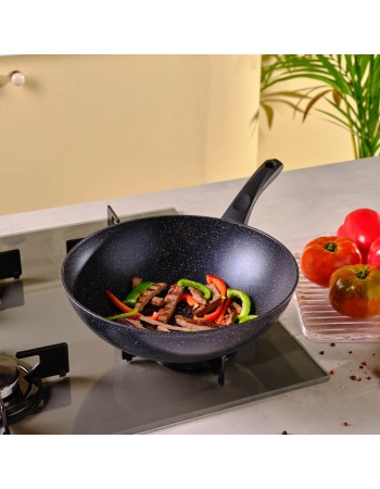 Karaca Aqua Granite Non-Stick Induction Wok Pan, 28cm, Blue