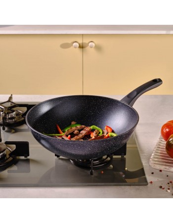 Karaca Aqua Granite Non-Stick Induction Wok Pan, 28cm, Blue