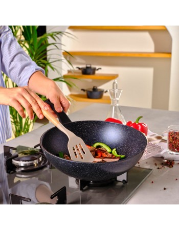 Karaca Aqua Granite Non-Stick Induction Wok Pan, 28cm, Blue