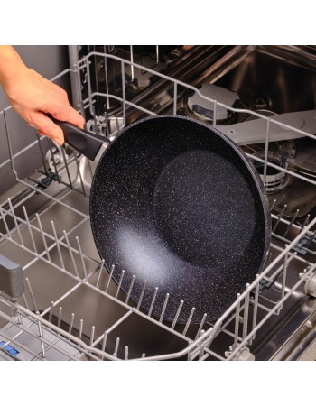Karaca Aqua Granite Non-Stick Induction Wok Pan, 28cm, Blue
