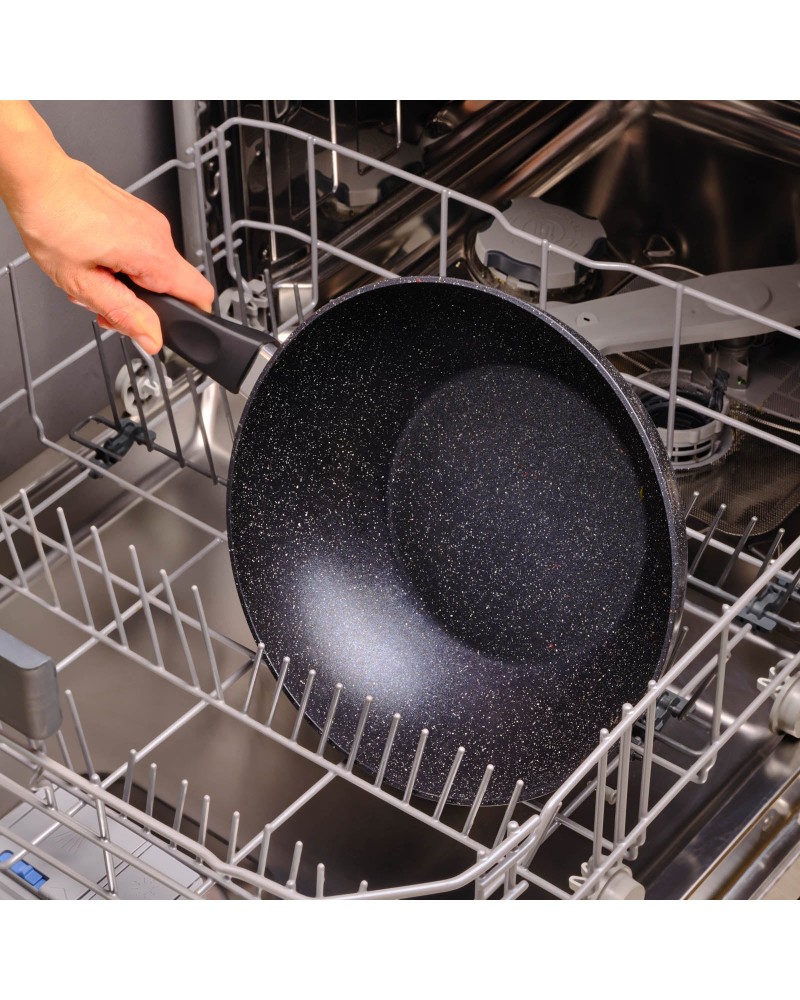 Karaca Aqua Granite Non-Stick Induction Wok Pan, 28cm, Blue