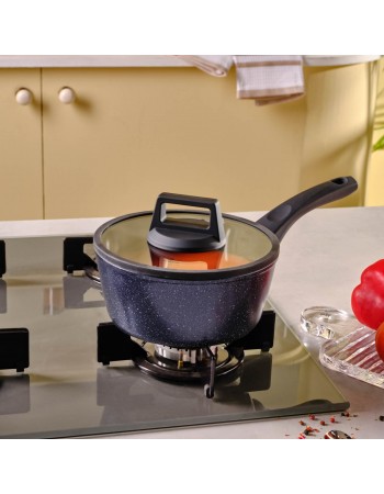 Karaca Aqua Granite Non-Stick Induction Saucepan & Lid, 18cm, Blue