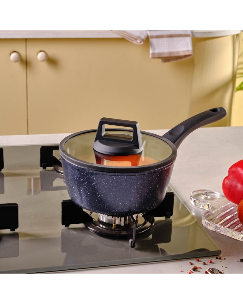 Karaca Aqua Granite Non-Stick Induction Saucepan & Lid, 18cm, Blue