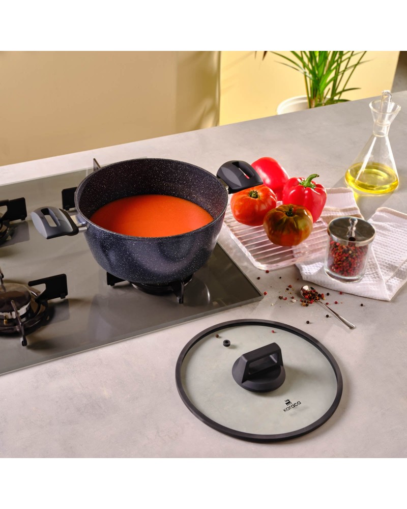 Karaca Aqua Granite Non-Stick Induction Shallow Casserole, 24cm, Blue