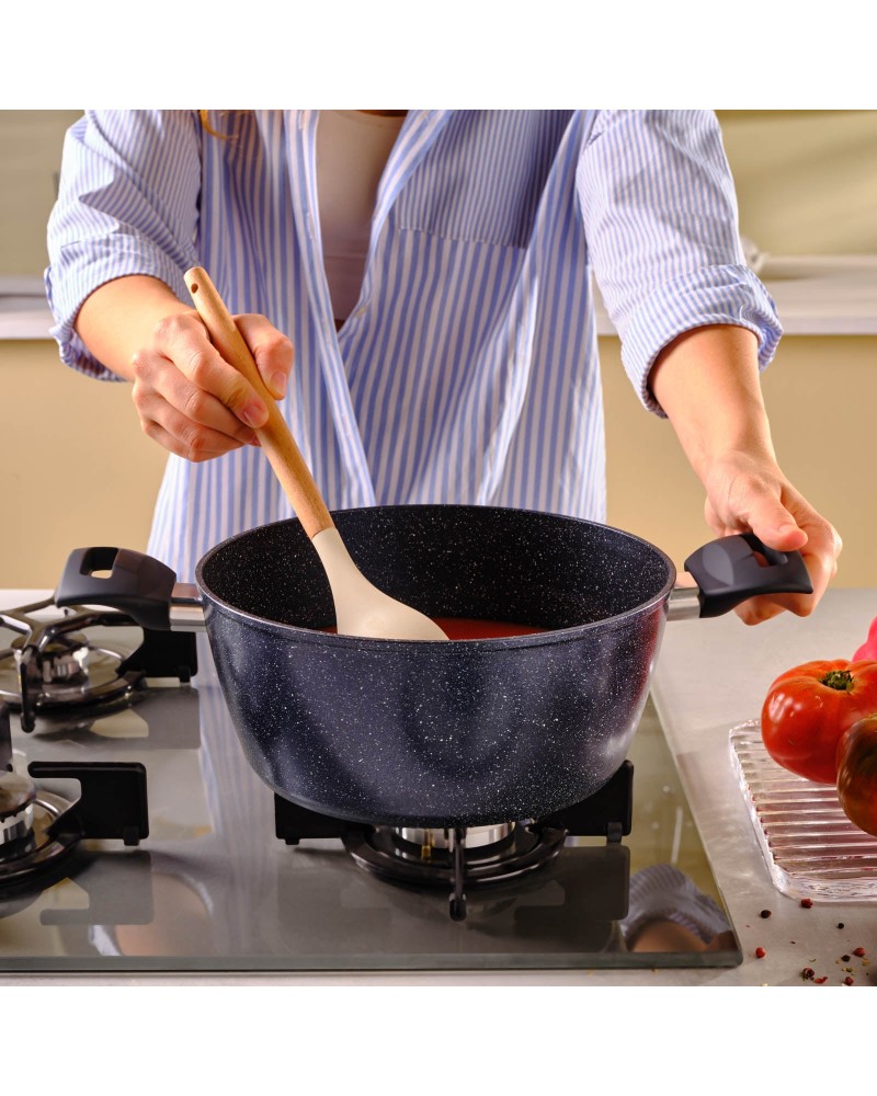 Karaca Aqua Granite Non-Stick Induction Shallow Casserole, 24cm, Blue