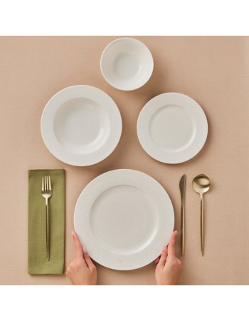Karaca New Dome 24-Piece Bone China Dinner Set for 6 People, White