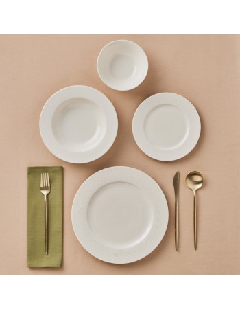 Karaca New Dome 24-Piece Bone China Dinner Set for 6 People, White
