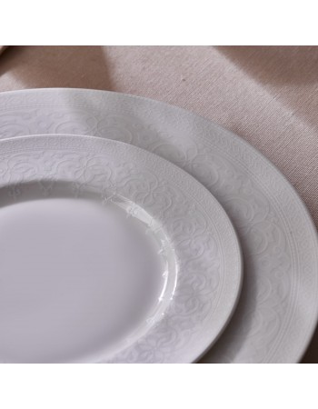 Karaca New Dome 24-Piece Bone China Dinner Set for 6 People, White
