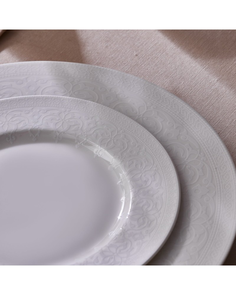 Karaca New Dome 24-Piece Bone China Dinner Set for 6 People, White
