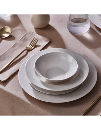 Karaca New Dome 24-Piece Bone China Dinner Set for 6 People, White