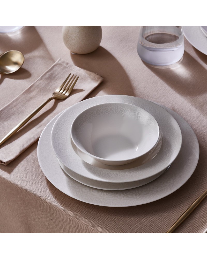 Karaca New Dome 24-Piece Bone China Dinner Set for 6 People, White