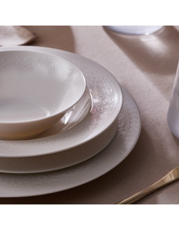 Karaca New Dome 24-Piece Bone China Dinner Set for 6 People, White