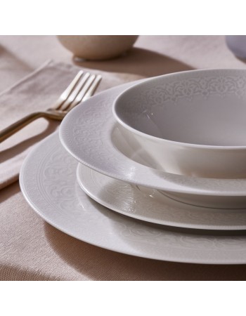 Karaca New Dome 24-Piece Bone China Dinner Set for 6 People, White