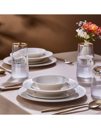 Karaca New Dome 24-Piece Bone China Dinner Set for 6 People, White