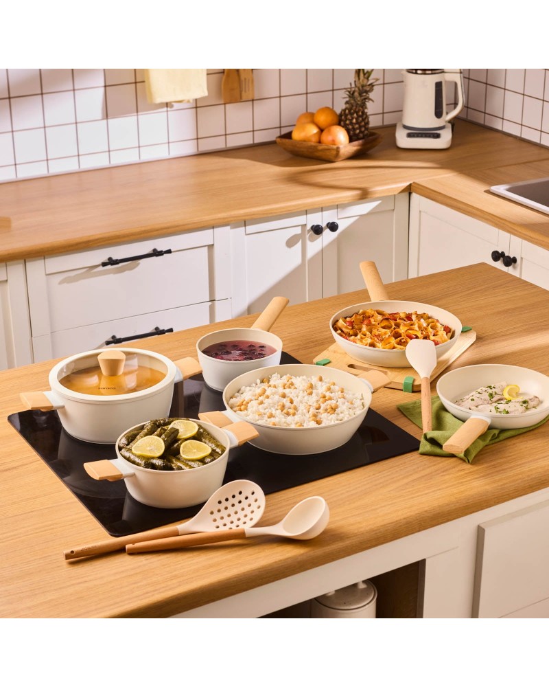 Karaca Swiss Crystal Almond Cream 12-Piece Non-Stick Induction Ceramic Cookware Set, Cream