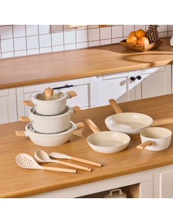 Karaca Swiss Crystal Almond Cream 12-Piece Non-Stick Induction Ceramic Cookware Set, Cream